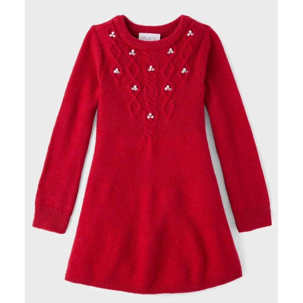 The Children’s Place Girls 10/12 Elegant Cable‎ Knit Red Sweater Dress - Picture 3 of 10